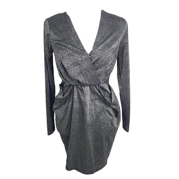 BCBGeneration Faux Wrap Black Metallic Cocktail Party Dress - Picture 1 of 9